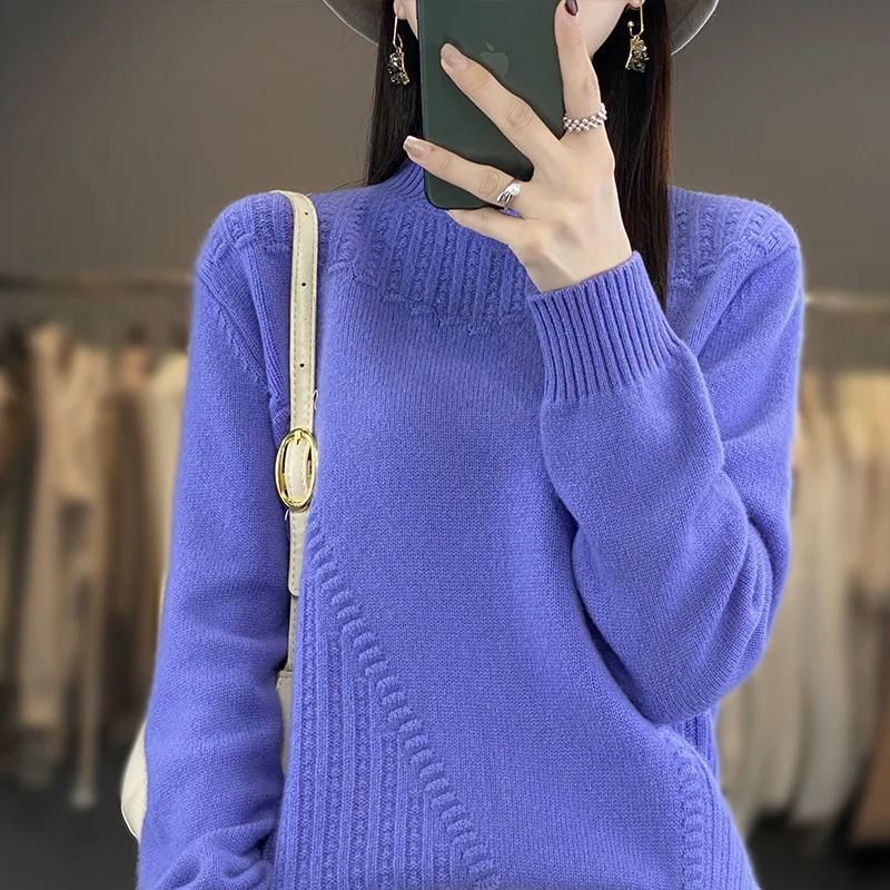 2023 Autumn and Winter New Cashmere Sweater Women Mock Neck Knitted Pullover Loose Heavy craftsmanship Cashmere Sweater Women