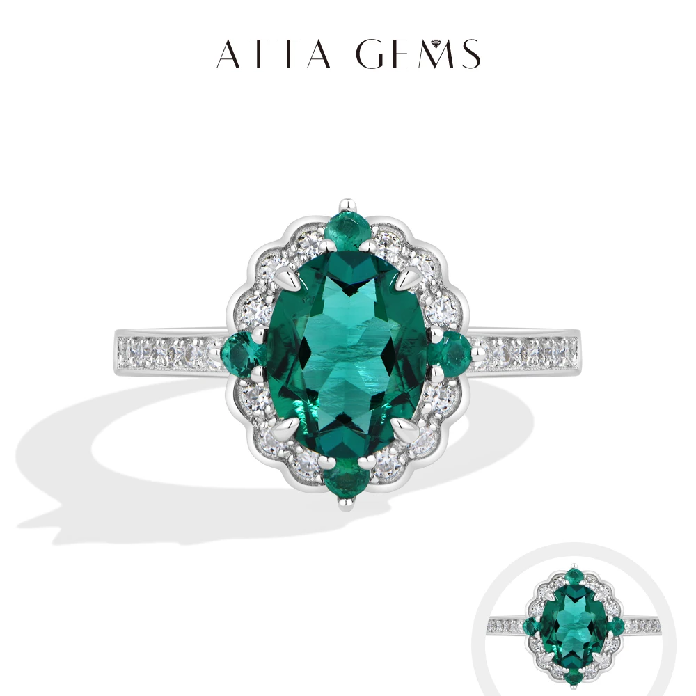 

ATTAGEMS S925 Silver Oval Cut Colored Gemstone Halo Rings Ruby/Emerald/Sapphire Wedding Jewelry forWomen Vintage Birthstone Gift