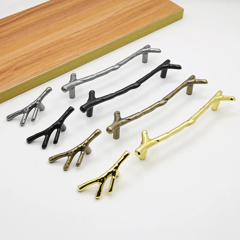 2Pcs/Box Minimalist Creative Handle Branch Twig Antique Bronze Knob Solid Thickened Furniture Cabinet Drawer Pull