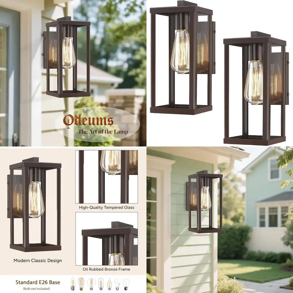 

Oil Rubbed Bronze Outdoor Wall Sconces with Clear Glass, 2-Pack