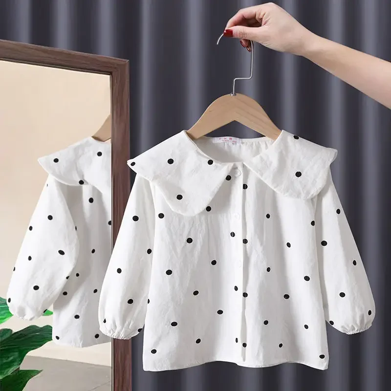 Spring Autumn Girls Blouses kids Shirts Long Sleeve Shirts Children\'s Lace Princess Bottoming Shirts 2022 New Western Style Baby