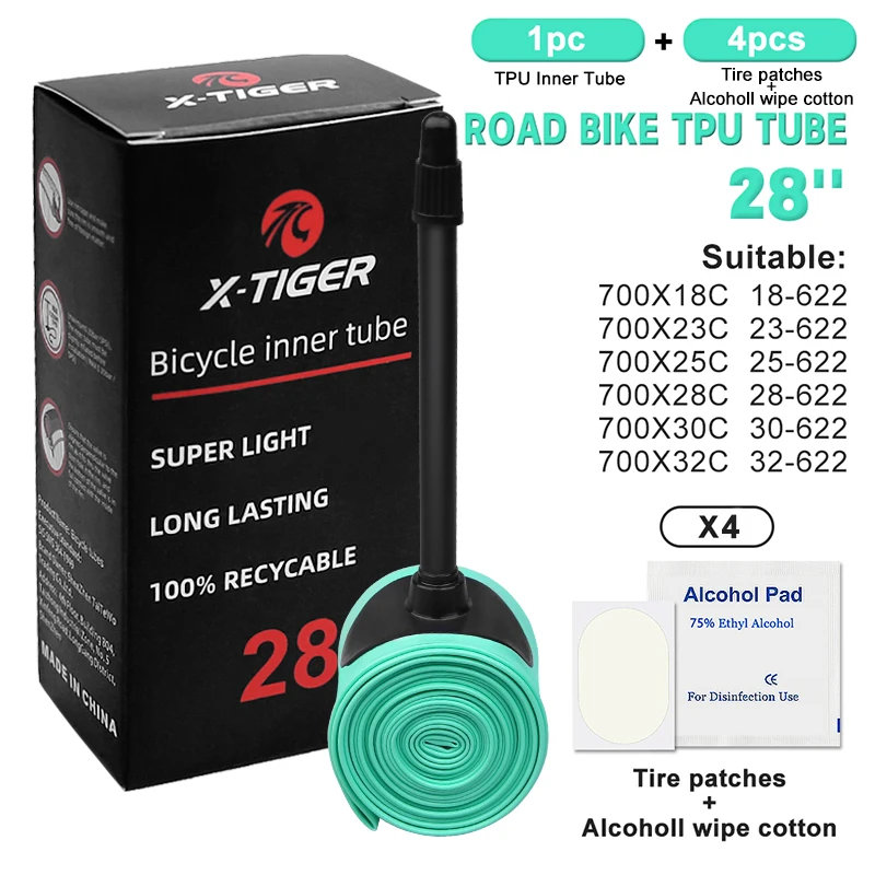 X-TIGER camera d\'aria bici verde 28 pollici 700 x 18-32C TPU tubo bici da strada ultraleggero con valvole Presta 45mm/65mm/85mm leggere