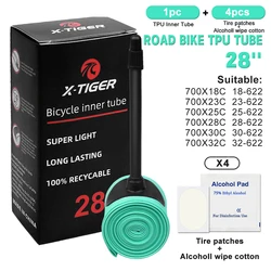 X-TIGER Bike Inner Tube Green 28 Inches 700 x 18-32C TPU Ultralight Road Bike Tube with 45mm/65mm/85mm Presta Valves Lightweight