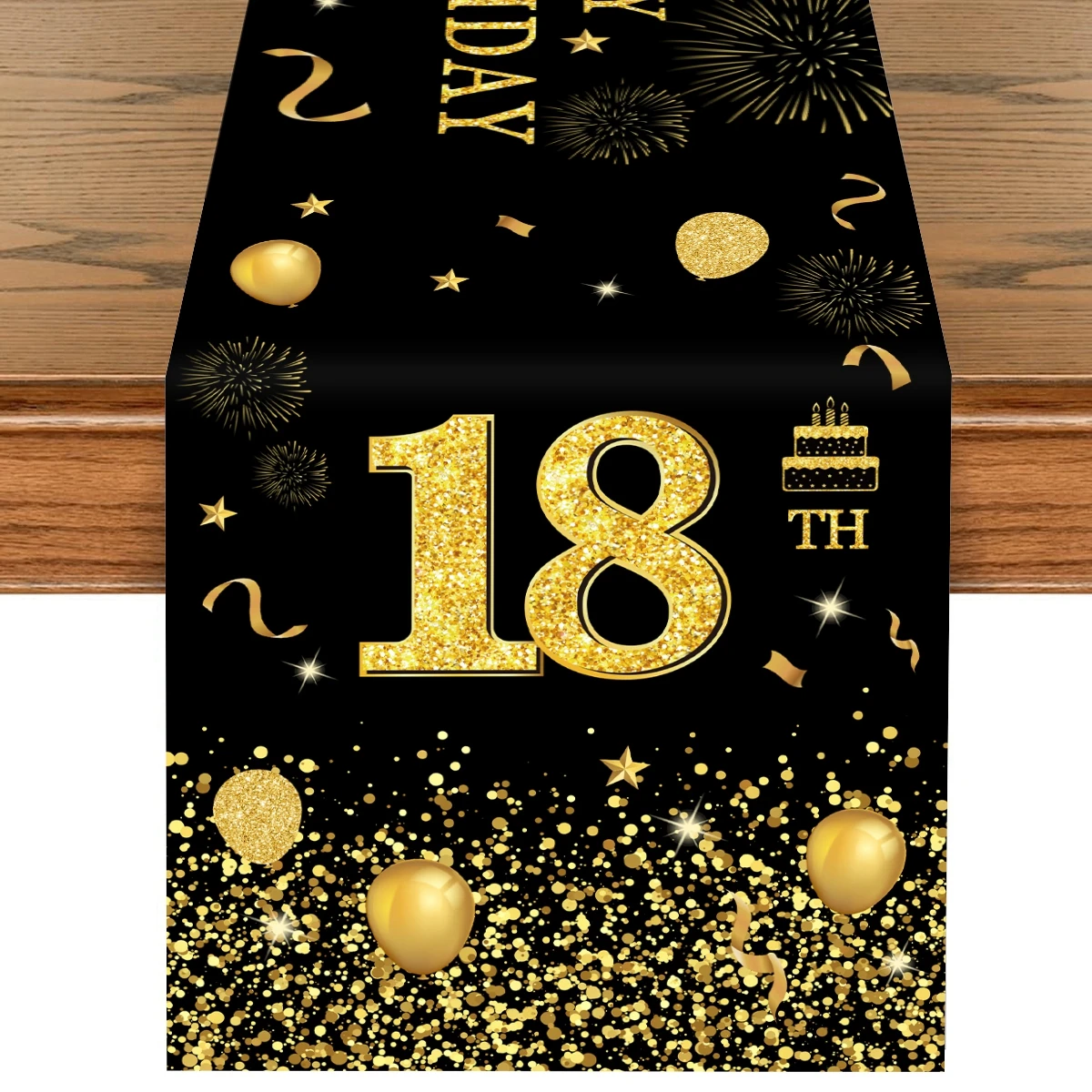Gold Black Birthday Table Runner Happy Birthday Party Decoration 18 30 40 50 60 Years Old Birthday Party Table Decoration