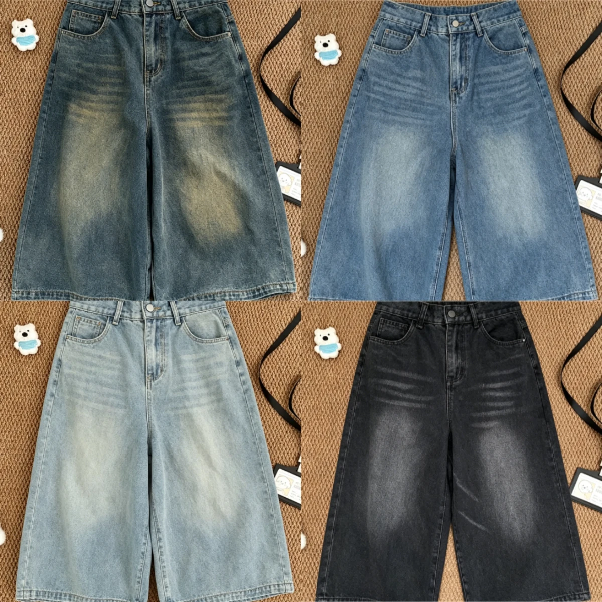 Y2k Style New 2026 Streetwear Baggy Denim Shorts Women Wide Leg Short Pants Fashion High Waisted Wash Knee Length Jeans Female
