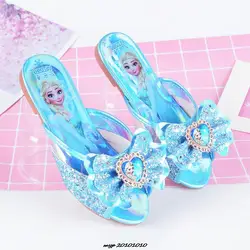 Disney Children Princess Shoes Girls Sandal Frozen Elsa Glitter Shiny Rhinestone Enfants Fille Party Dress Slipper Birthday Gift