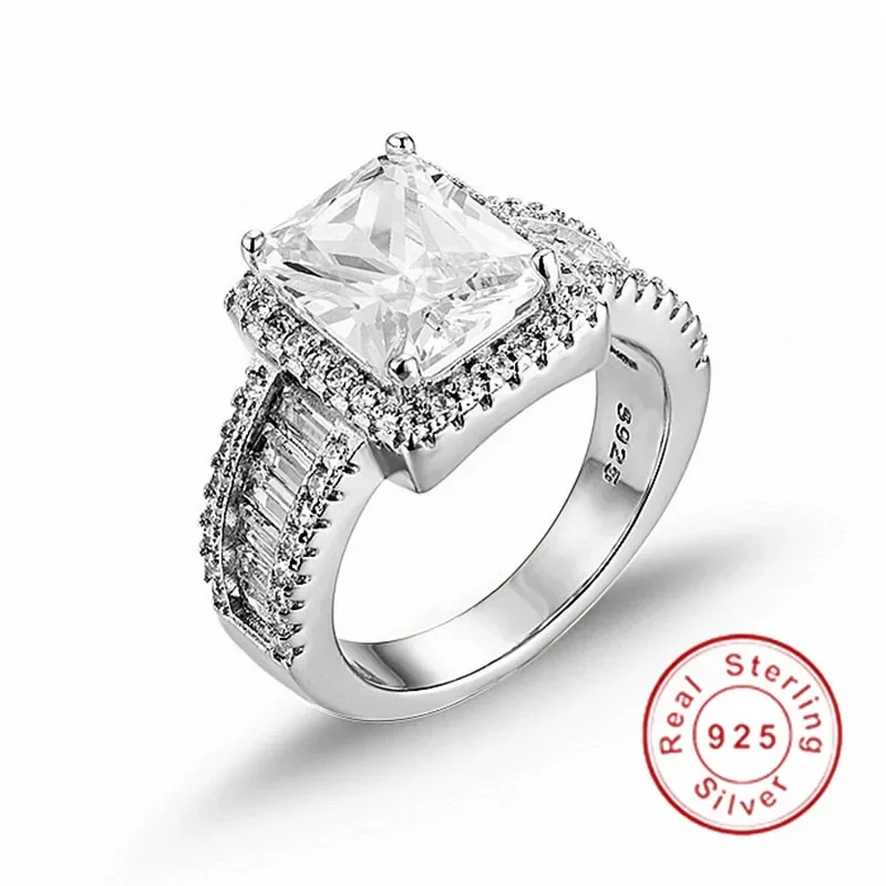 Original 925 Sterling Silver Engagement Wedding Rings for Women Luxury Square T Simulated Diamond Platinum Ring Jewelry 4