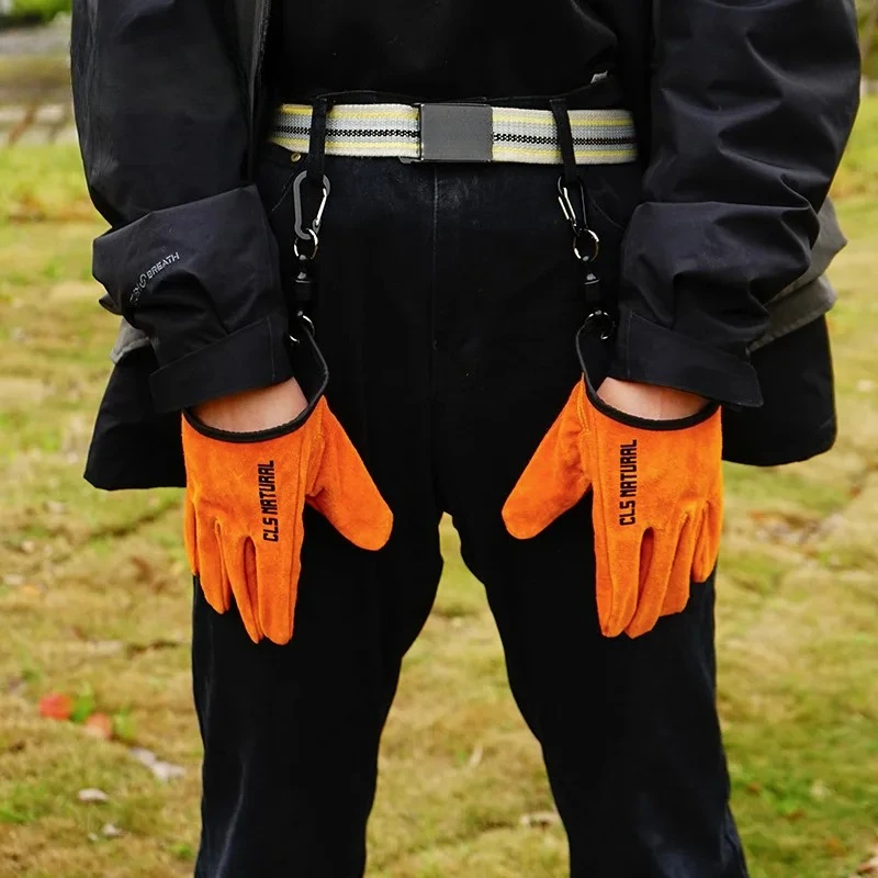 Heat Resistant BBQ Gloves Cowhide Leather Camping Fire Handling Gloves Non-Slip Grilling Mitts for Outdoor Fishing Welding - view 3
