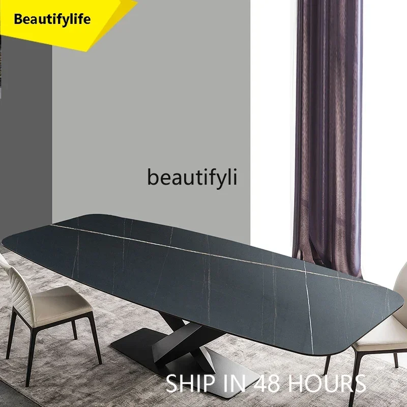 A53 Italian imported rock slab dining table and chair combination restaurant light luxury rectangular designer dining table