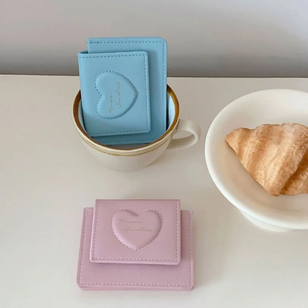 

Simple Cute Love Heart Wallet Macaron Color Business Women's Short Purse Korean Style Casual Ultra-thin Coin Purse Travel