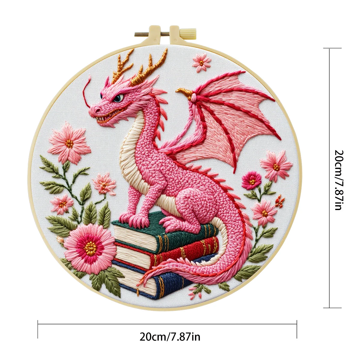 1 Stück 20X20CM/15X15CM 7,87/6,3 Zoll Rosa Dinosaurier-Tasche Stickerei-Starter-Kit DIY-Kit DIY-Stickerei-Set Handarbeiten Nähkunst – Detail 5