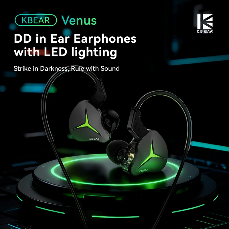 KBEAR Venus シングルダイナミックドライバー搭載 インイヤーイヤホン eスポーツ ゲーミングヘッドホン LEDライト付き ノイズキャンセリング 有線ヘッドセット