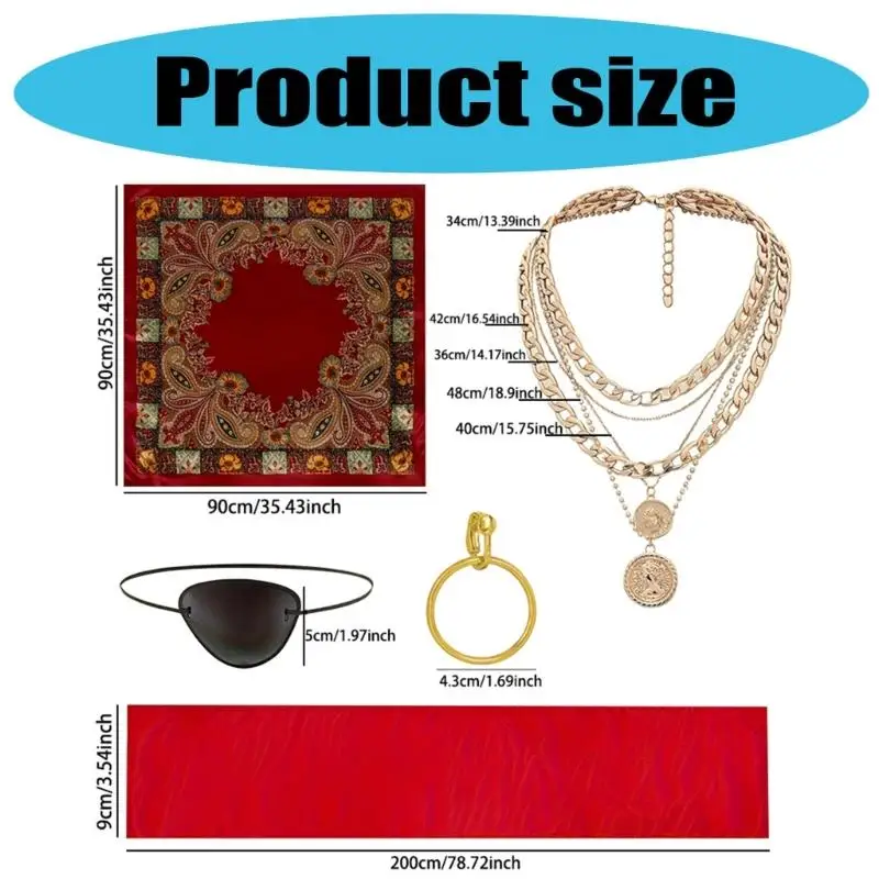 652F Pirate Roleplay Headscarf Belt Jewelry Accessories Cosplay Costume Halloween Party Theme