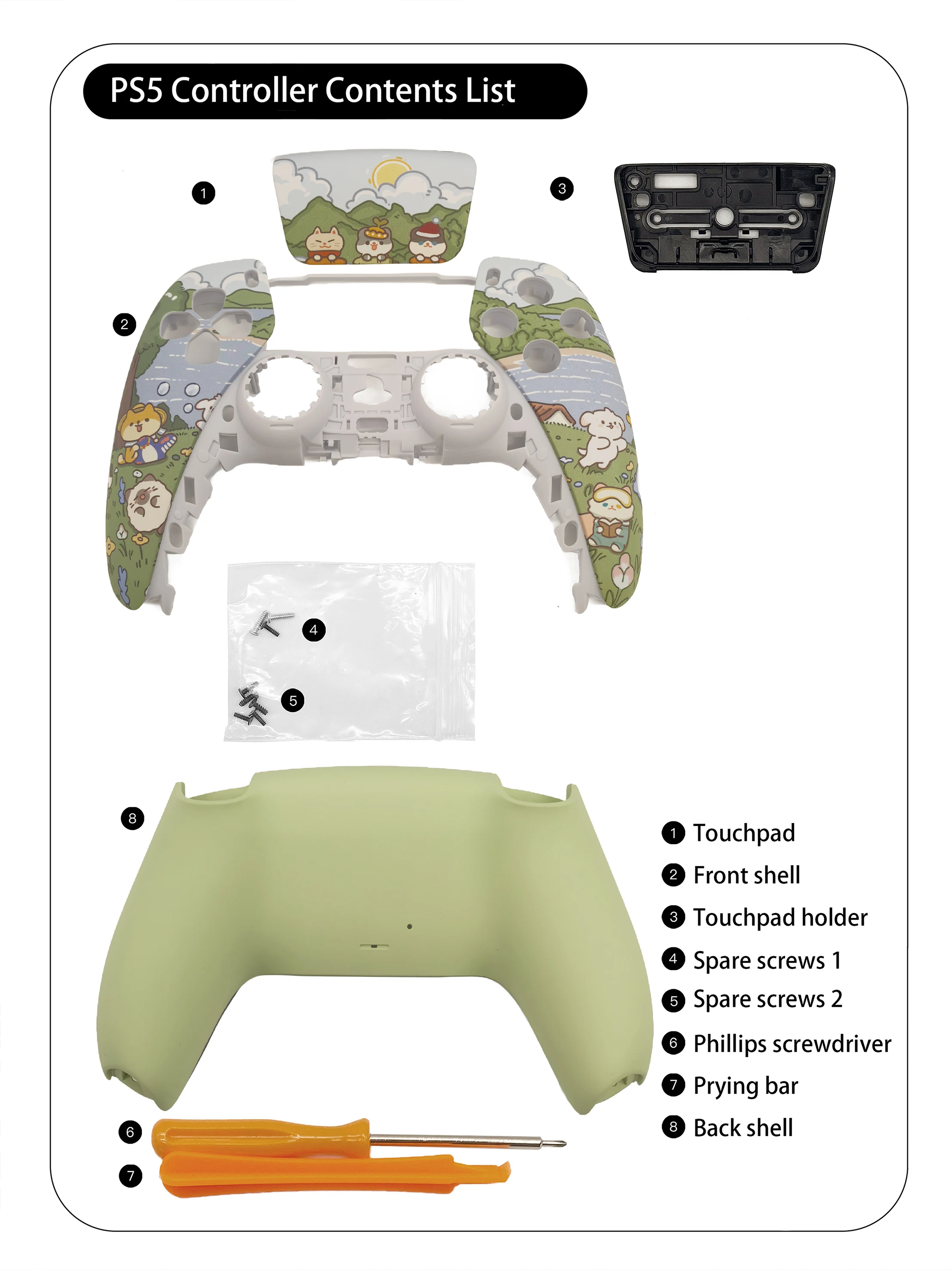 BO5 Cute Animals Soft Touch Coating Replacement Front Shell Touchpad Compatible with ps5 Controller BDM-010/020/030/040/050