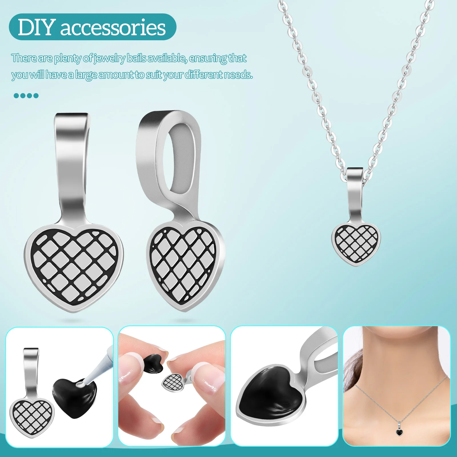 

100 Pcs Heart-shaped Retro Alloy Jewelry Man Necklaces Making Beads Charms Chains