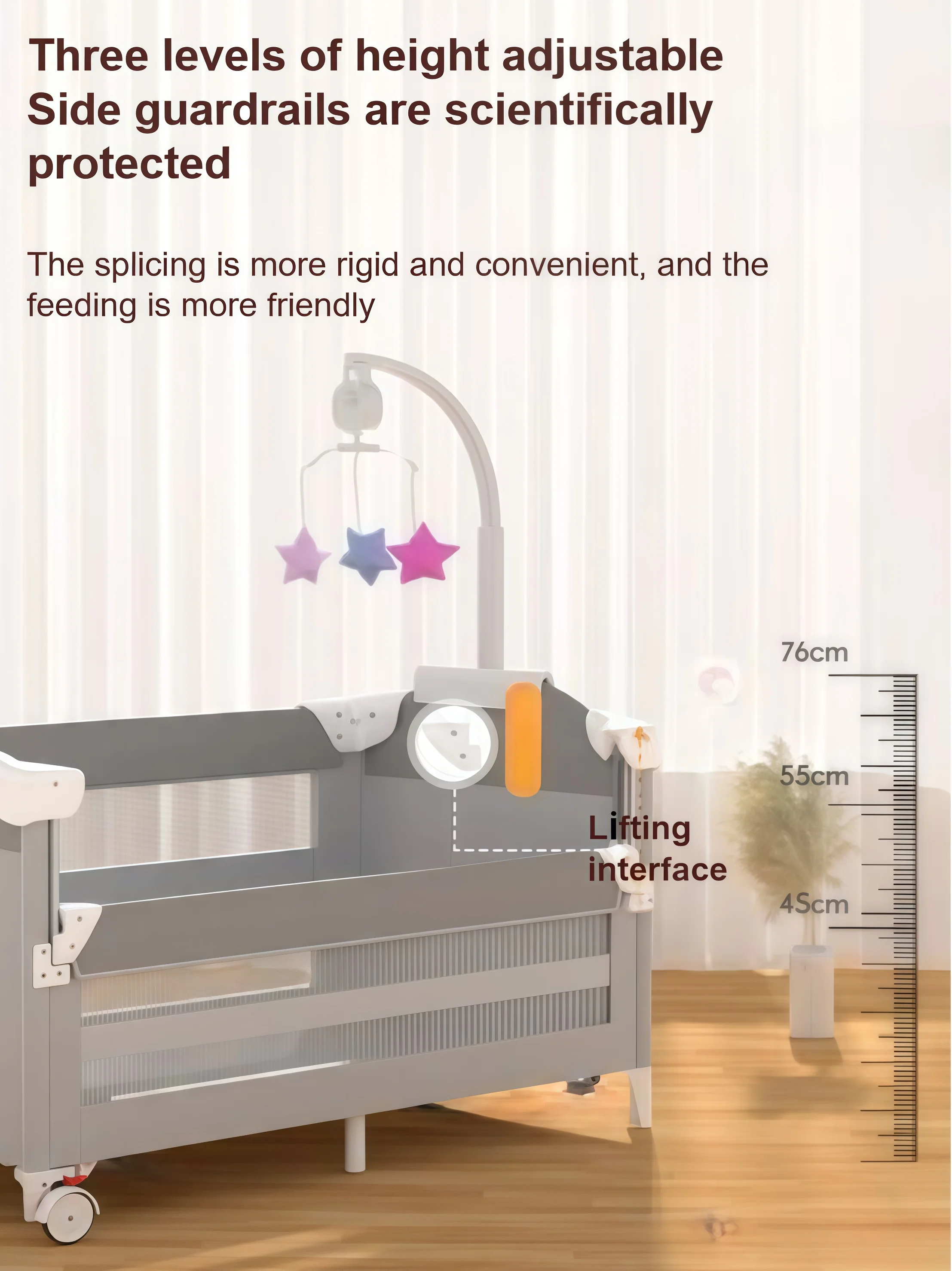 روضة أطفال 5 في 1 سرير بجانب السرير مع طاولة حفاضات ومركز أنشطة قابل للطي متعدد الوظائف سرير أطفال شتوي #2