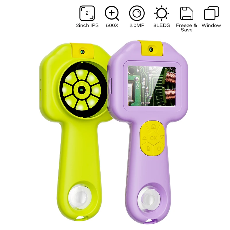Digital Magnifier with 180° Rotatable Lens 2.0’’ Screen HD1080P Dual Camera Portable Handheld Electronic Microscope with 8LEDs