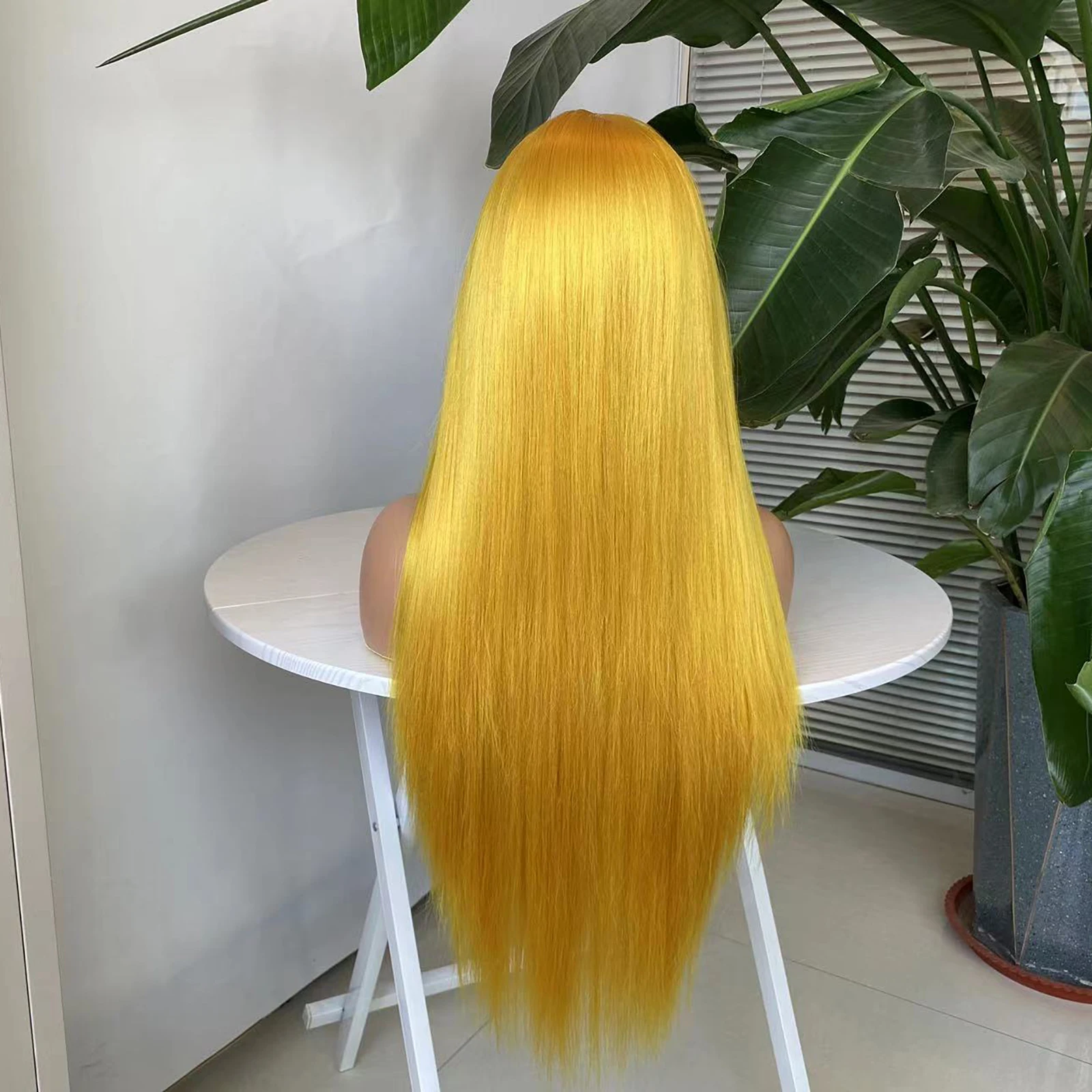 RDY Lemon Yellow Wig Long Straight Lace Front Wig Synthetic Hair Frontal Glueless Natural Hairline Colored Wigs for Women Daily