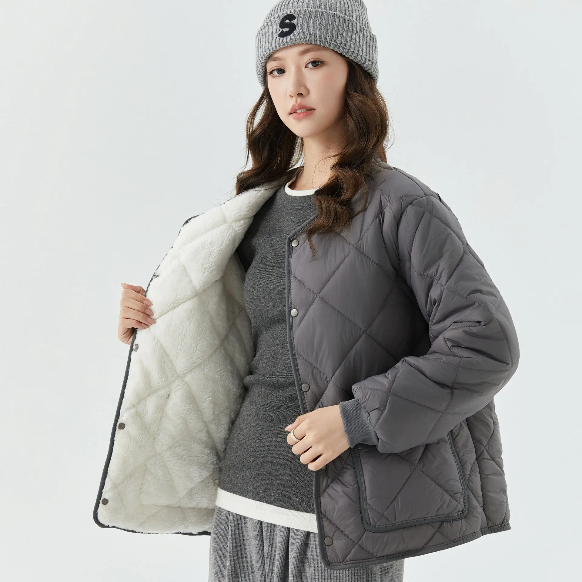 Giacca invernale taglie forti da donna, cappotto oversize foderato in pile addensato, top termici caldi a maniche lunghe, capispalla casual alla moda
