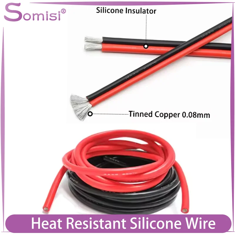 1/5 متر سلك السيليكون الناعم 30 ~ 8 AWG لوحة طاقة شمسية مقاومة للحرارة بطارية السيارة كابل كهربائي مرن