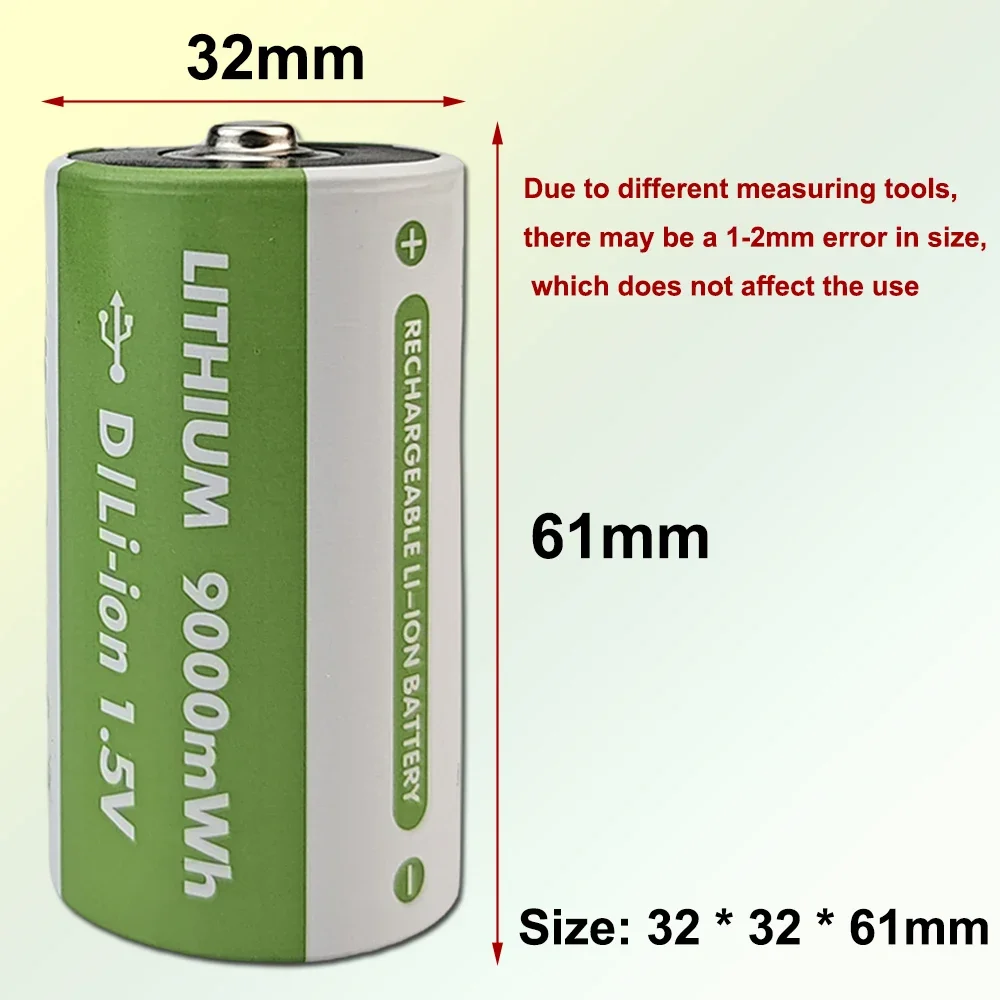 Rechargeable for D1 Batteries 1.5V USB Lithium Rechargeable D Type C