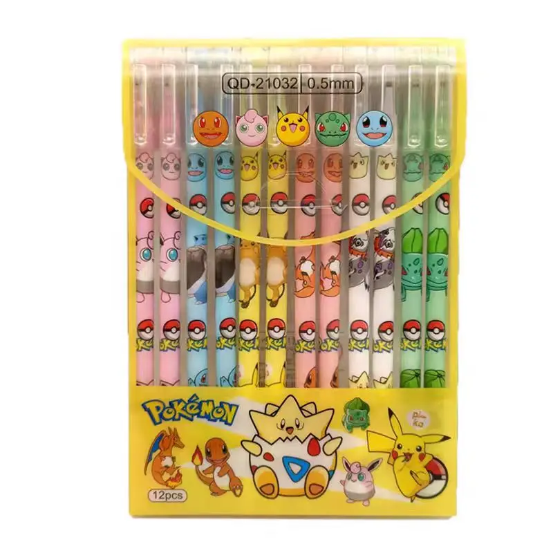 Random 1pcs Pokémon Black Pen Neutral Pen Pikachu Print Creative Canvas Shape Straight Stick Easy Signature Pen Birthday Gift