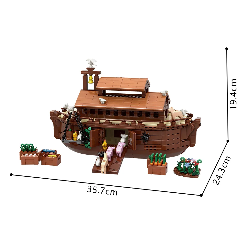 MOC Noahs Ark Modell Bausteine Mittelalterliche Schiff Religion Architektur Und Nette Mini Tiere Montage Ziegel Spielzeug Geschenk – Detail 12