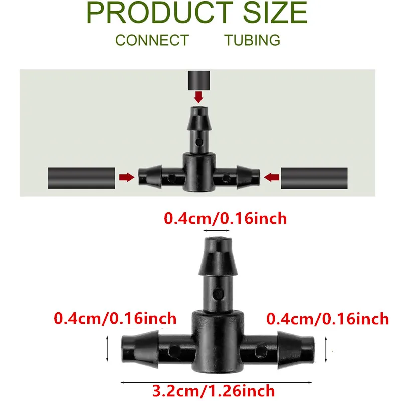 100PCS Plastic Barbed 3-Way TEE Connector for 4/7mm Tubing Watering Pipe Hose Couplings Micro Drip Irrigation Garden Tools