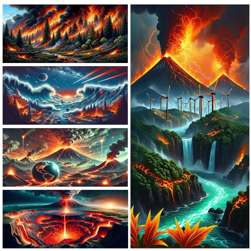 5D bricolage grande peinture diamant incroyable volcan éruption paysage plein carré/rond diamant mosaïque broderie Kit strass 001