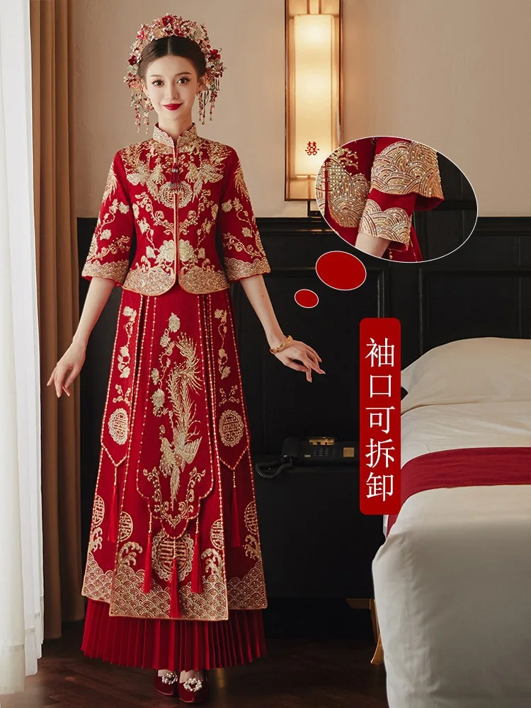 2023 Chinese Style Bride Groom Qipao Exquisite Dragon Phoenix Embroidery Party Wedding Dress Toast Clothing