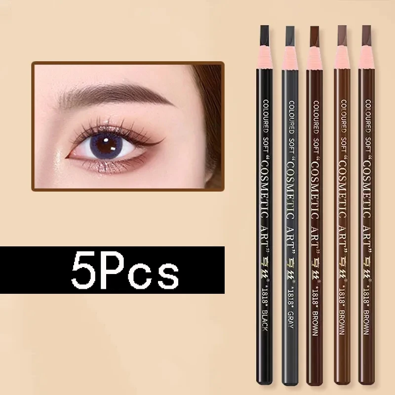 5 ชิ้น HENGSI ดึงดินสอเขียนคิ้ว, ดินสอเขียนคิ้วฉีก, ปากกาแต่งหน้า, กันน้ํา, กันเหงื่อ, ไม่เลอะเทอะ