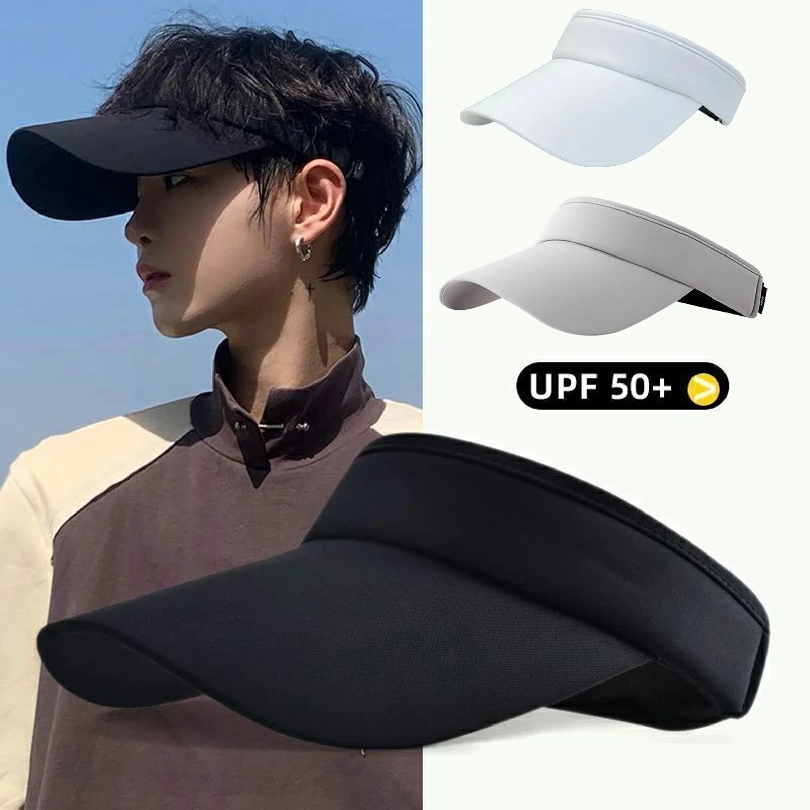 Man Summer UV Protection Hat Adjustable Soild Beach Sunshade Casual Hat for Camping Fishing Traveling