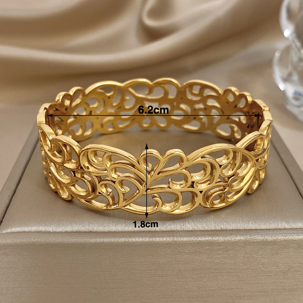 Freetry خمر الفولاذ المقاوم للصدأ الكفة واسعة سوار للنساء العصرية الذهب اللون الجوف خارج زهرة الإسورة هدايا مجوهرات مقاوم للماء