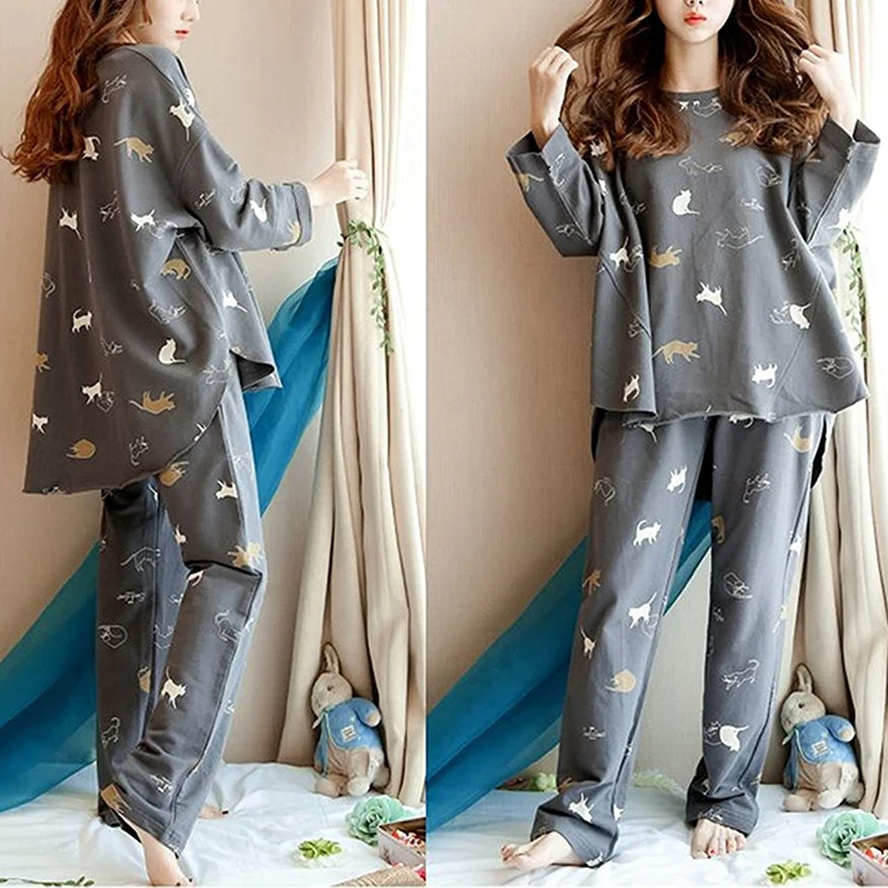 Women\'s Autumn And Winter Thin Fleece Pajamas Pants Suit Cute Cartoon Pattern Pajamas Soft And Comfortable Home Wear