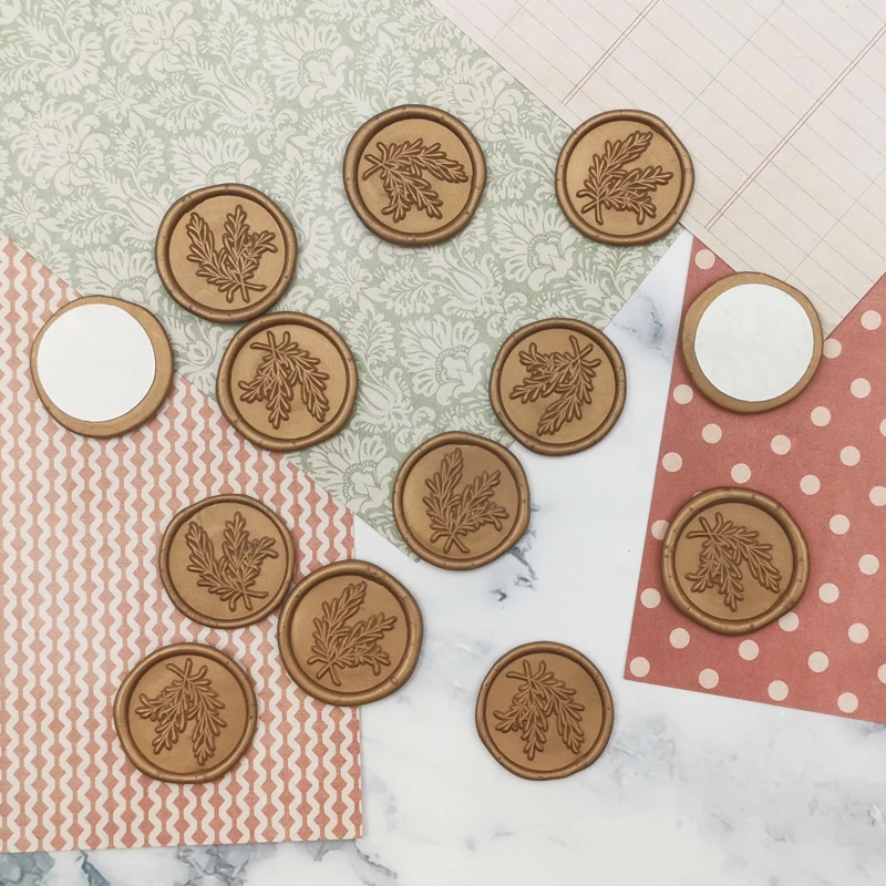 15Pcs Old Gold Color Leaf Self Adhesive Wax Seal Stickers Wedding Stamp Envelope Botanical Sealing Gifts Card Decoration