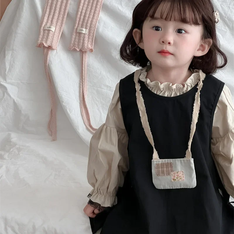 Girls Suits 2024 Autumn New Childrens Clothes Korean Style Girl Baby Retro Dress Lace Skirt Two-piece Set Casual Simple Daily