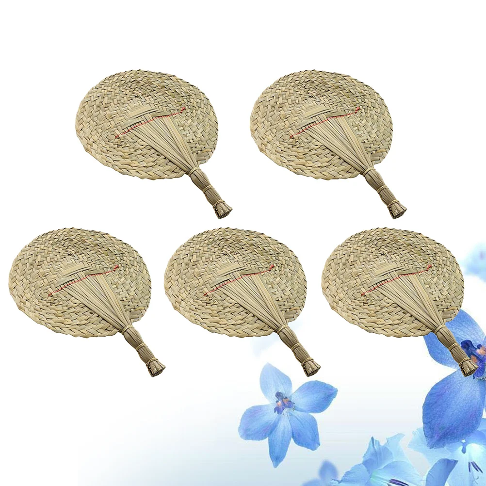 

5Pcs Grass Fans Handmade Bamboo Folding Fans Summer Portable Handheld Gifts for Mother Grandparents Elegant Fan