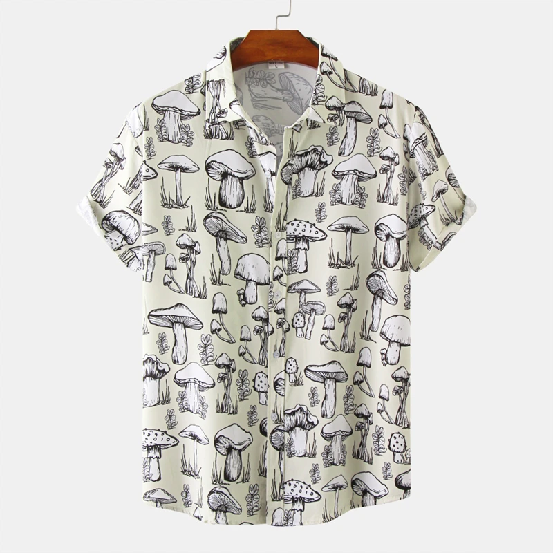 

Men's Designer Hawaii Shirts Short Sleeve Tops Summer Hawaiian Fashion Mushroom Print Travel Hiphop Casual Male Clothing Blouses