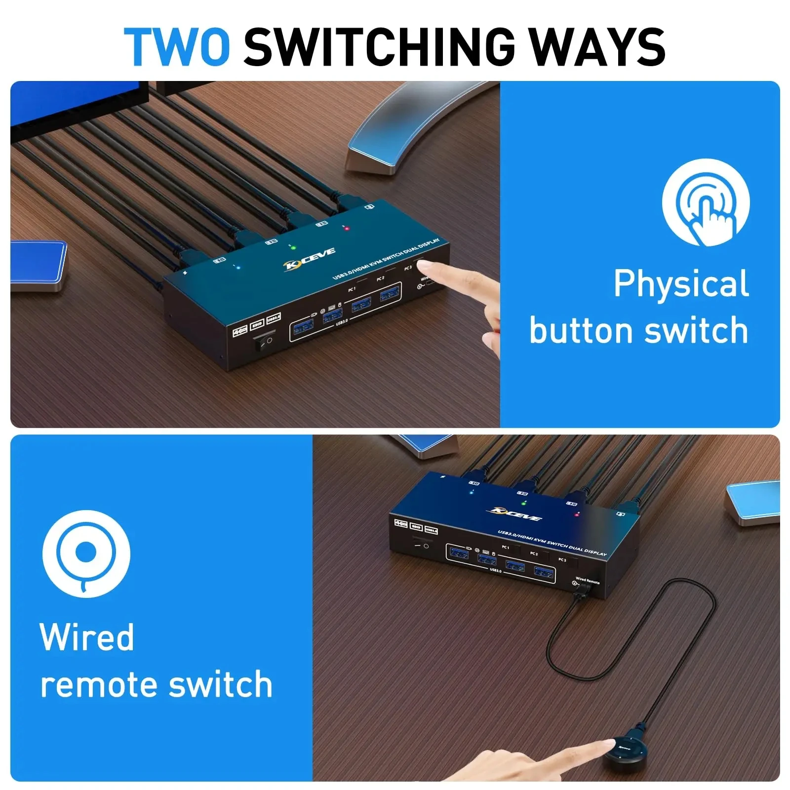 Imagem -06 - Switch Kvm Usb 3.0 Hdmi Edid Simulation Dual Monitor Switcher de Exibição Estendido para Computadores Monitores 4k @ 60hz