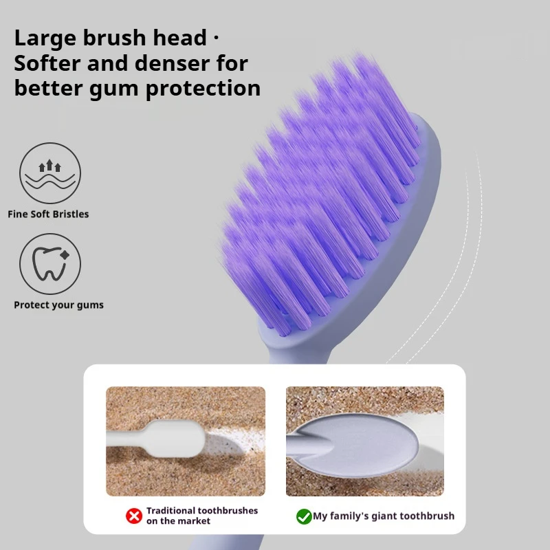 Pack of 4, Random Colors, Giant Brush Head, Jumbo Toothbrush, Premium Soft Bristles, Adult Household Cleaning and Gum Protection, Wide Head Toothbrush