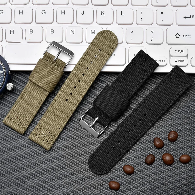 20 22mm Nylon Canvas Watch Strap For Citizen Seiko/5 Watch Band Outdoor Sport Breathable Waterproof Bracelet Men Universal Strap