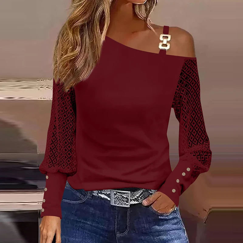 Herfst Sexy Shirt Blouse Vrouwen Elegante Off Shoulder Lange Mouw Blouses Voor Vrouwen Mode Trui Wit