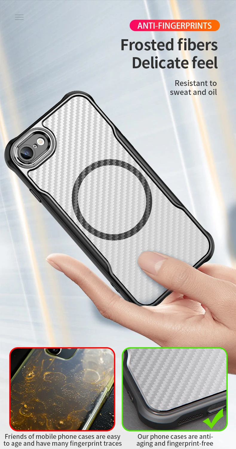 Geeignet für iPhone 7, Kohlefaser, Apple 8 Magsafe Wireless Charging Case SE2, durchscheinende Rüstung, iPhone SE3, Anti-Drop-Handyhülle – Detail 3