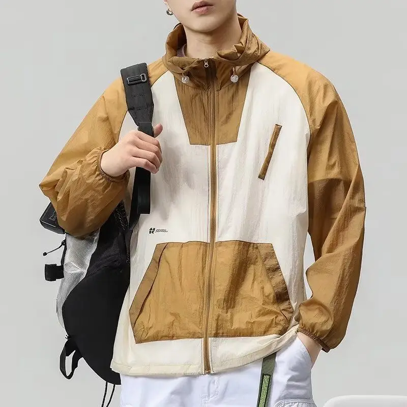 Summer UPF50+ Thin Long-sleeved Hooded Jacket Sweatshirt Sun Protection Men's Clothing Outdoor Ice Silk Sunwear Jacket