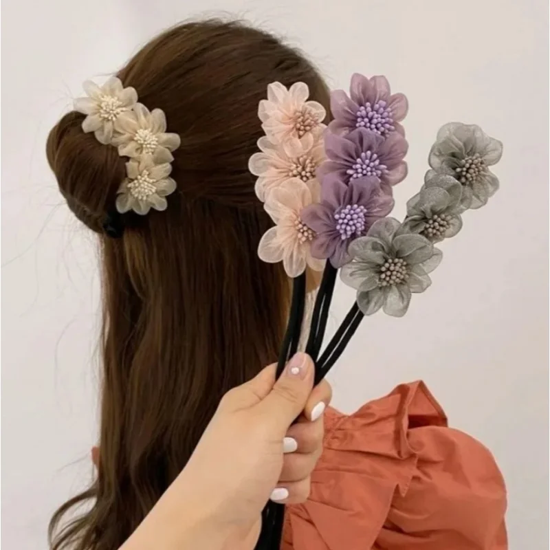 Elegant Shell Pearl Lazy Hair Curler Bow Barrettes Braided Hair Artifact Vintage Women Flower DIY Hair Maker Tools Scrunchies