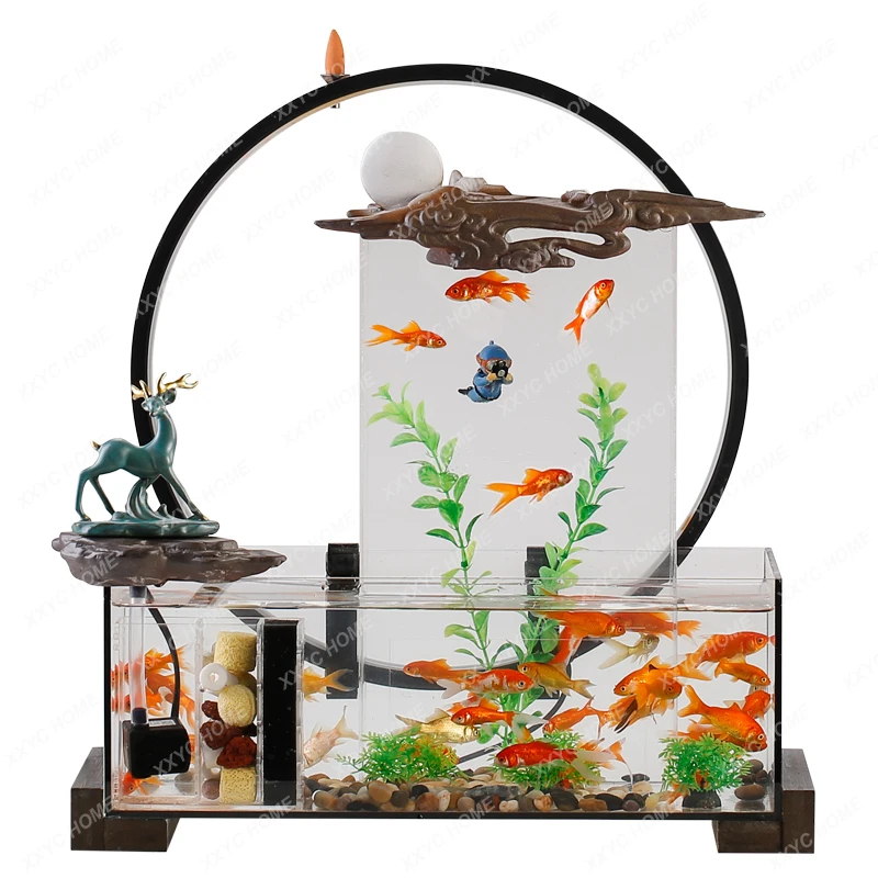 Glass Fish Globe Creative Make a Fortune as Endless as Flowing Water Decoration Home Living Room Ecological Landscape Aquarium