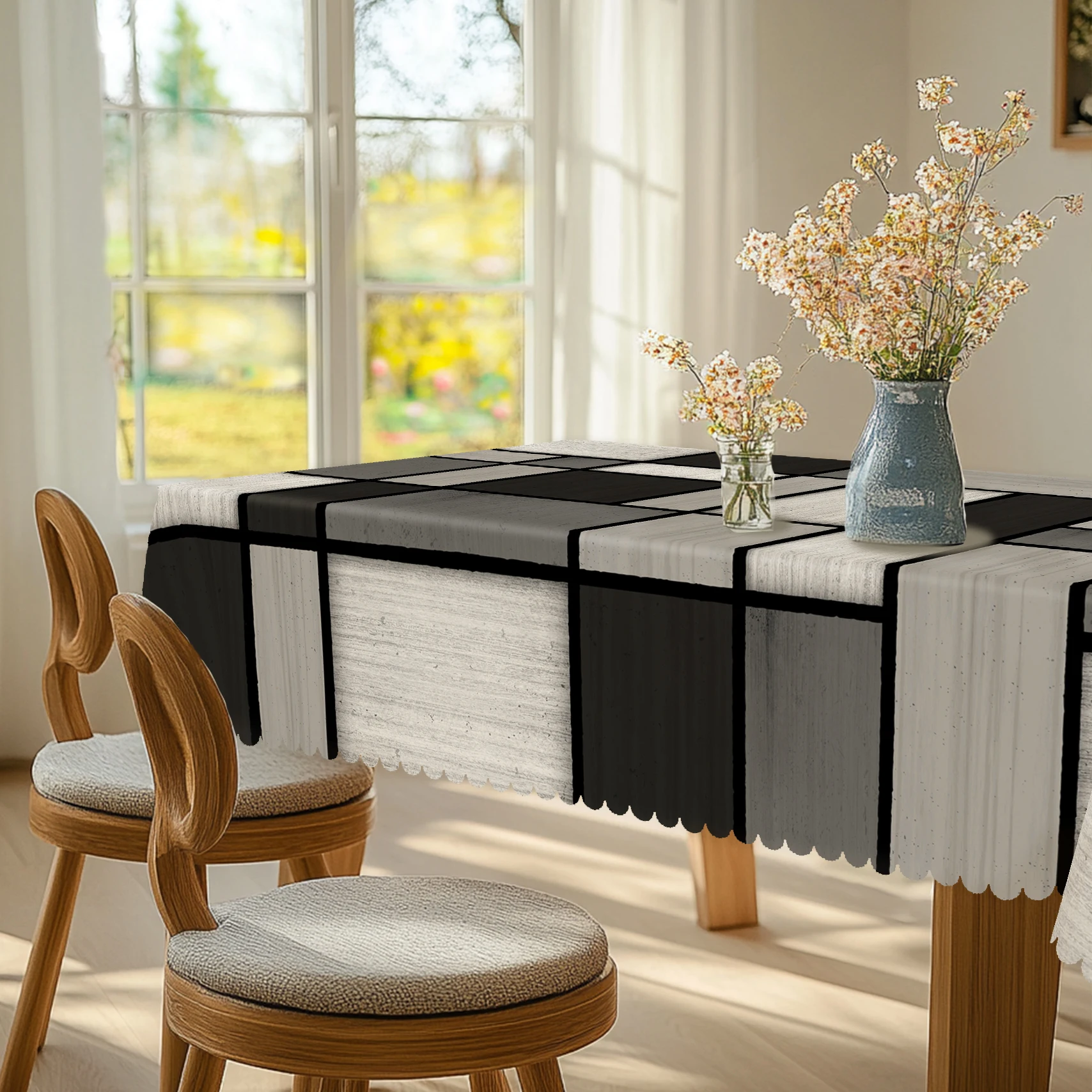 1 Piece of Simple Geometric Patchwork Printed Round Tablecloth, Available in 5 Sizes, Square Tablecloth with Geometric Pattern Design, Embossed Edge Craftsmanship, Tablecloth Decoration for Bedroom and Garden, Suitable for Daily Use in Home Kitchens, Patios, and as a Gift