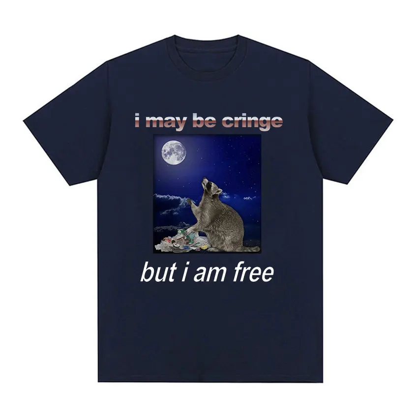 i May Be Cringe Funny Raccoon Graphic T Shirt Men\'s Fashion Clothing Oversized T-shirt Unisex Casual Cotton Short Sleeve Tshirts