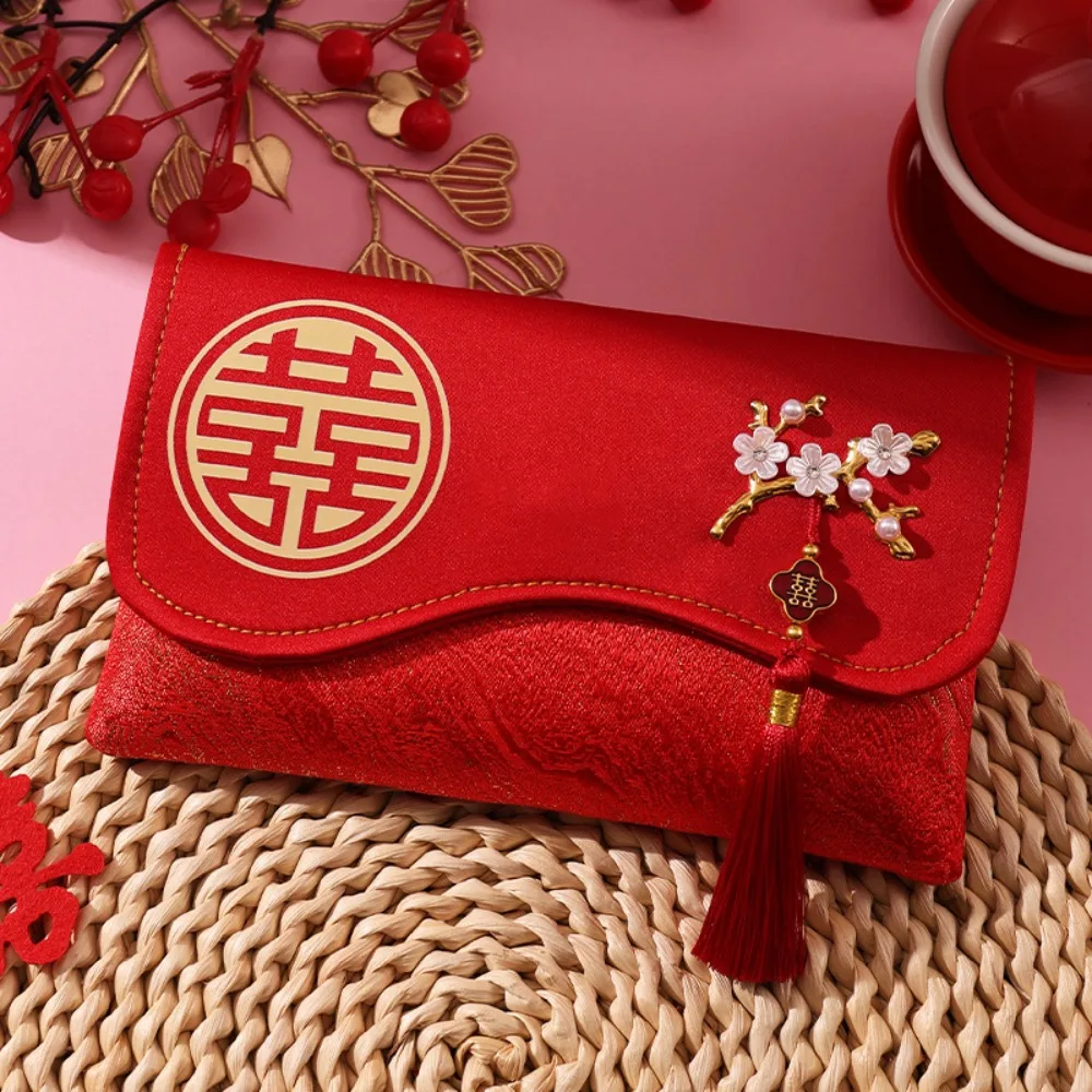 Sobre Rojo Tradicional con Deseos, Múltiples Diseños, Bolsillo para Dinero, Detalles Bordados con Borla, Bolsa Roja de la Suerte para Eventos Culturales