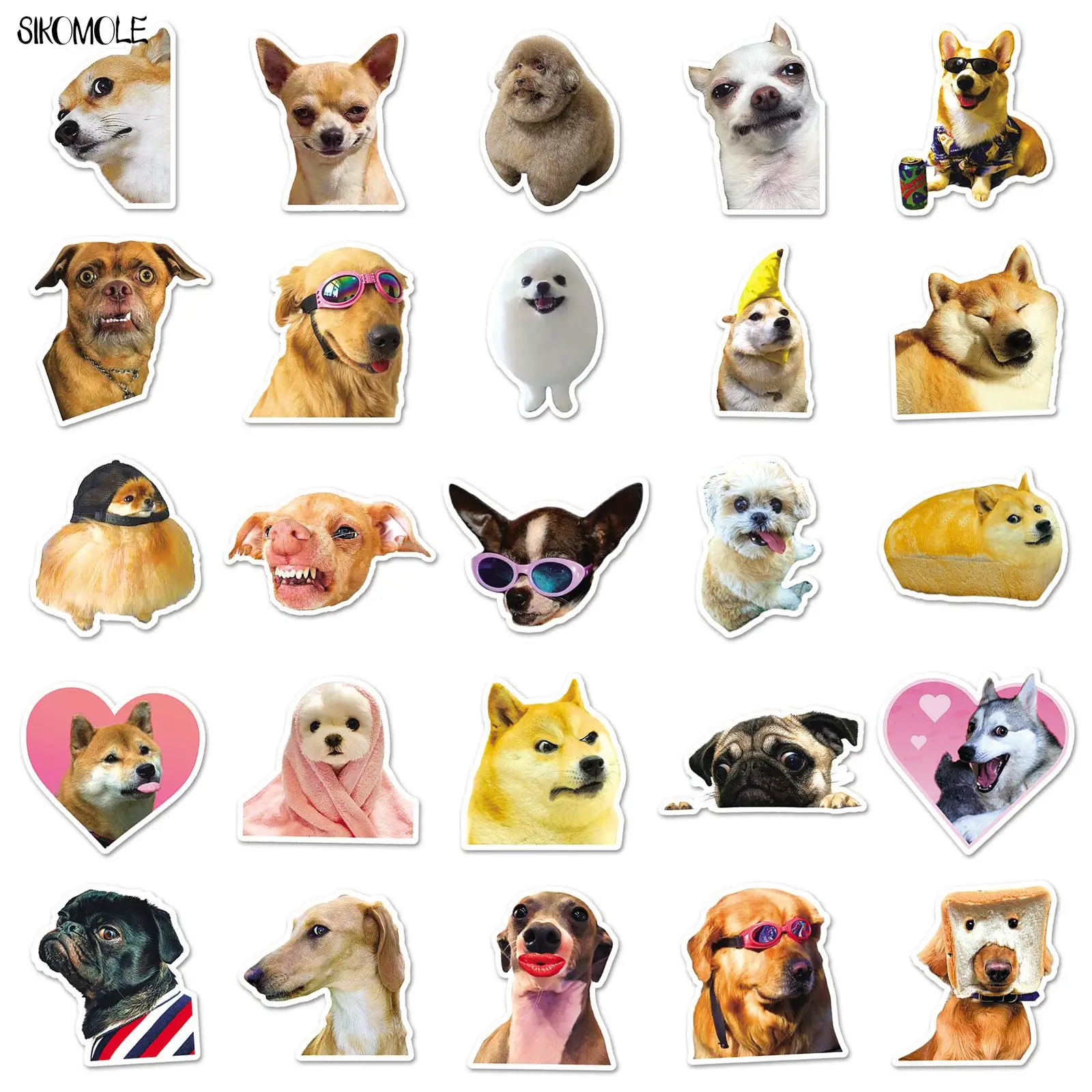 Autocollants avec expression de chien mignon pour enfants, graffiti animal, ordinateur portable, scrapbooking, valise, voiture, décalcomanie, bricolage, 10 pièces, 30 pièces, 50 pièces